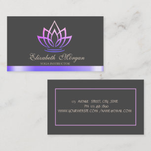 Cartão De Visita Lótus Violeta Elegante, Instrutora de Yoga