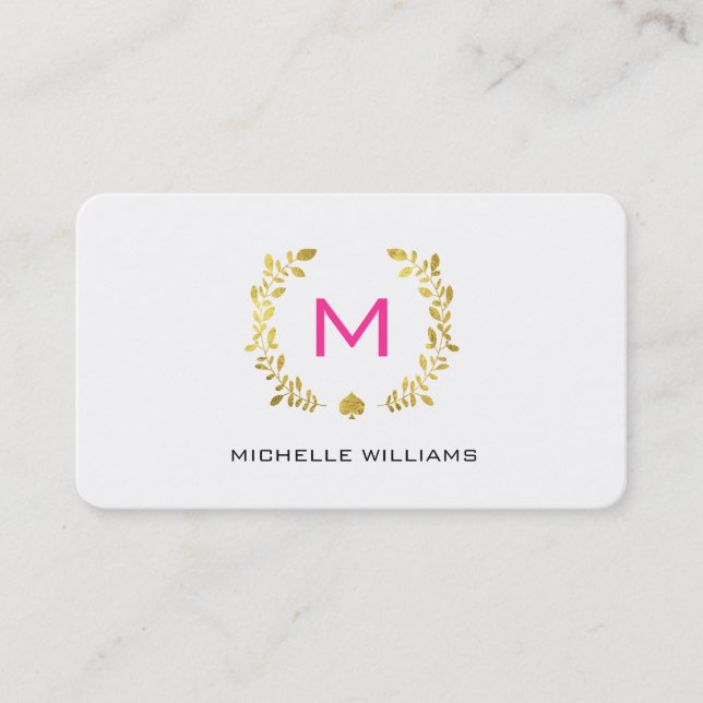 Cartão De Visita Louro & pá da folha Dourado do monograma (Frente)