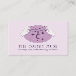 Cartão De Visita Lua e estrelas cósmicas astróficas com mãos