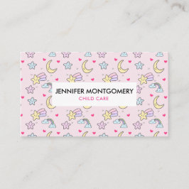 Cartão De Visita Lua, Estrelas e Nuvens Padrão a Rosa