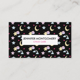 Cartão De Visita Lua, Estrelas e Nuvens Padrão em Preto