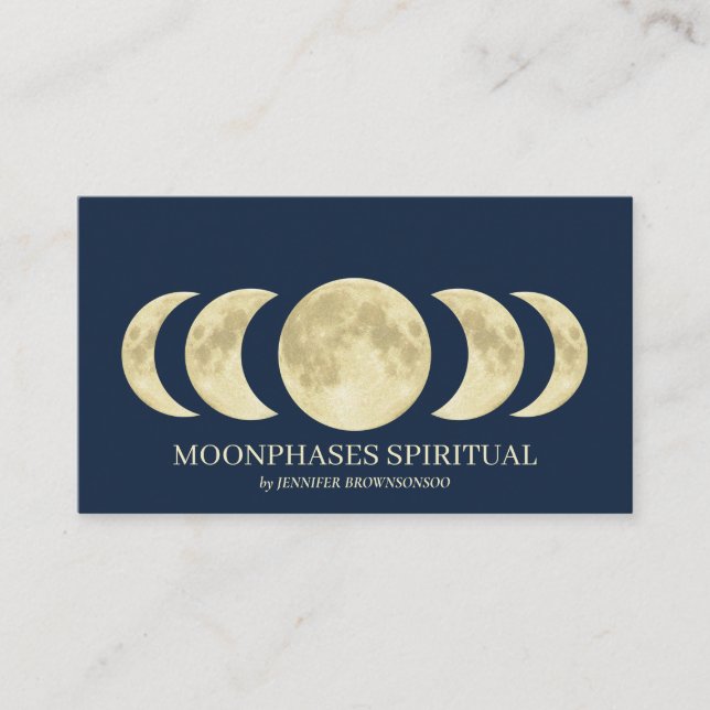 Cartão De Visita Lua Lunar Espiritual Dourado Marinho (Frente)