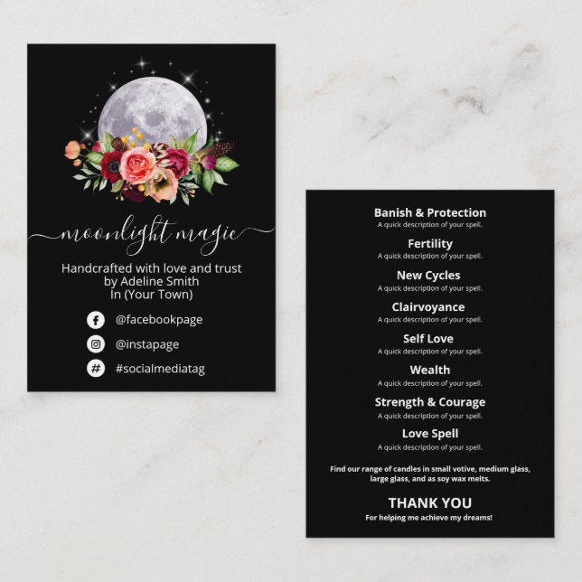 Cartão De Visita Lua Negra E Estrelas Spell E Kit (Frente/Verso)