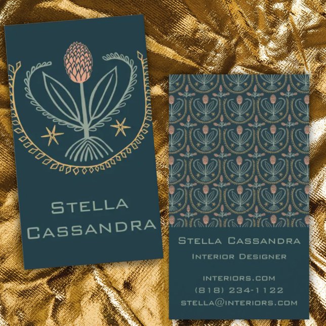 Cartão De Visita Lúcias de Padrão Floral Elegante Azulejos Verdes P (Criador carregado)