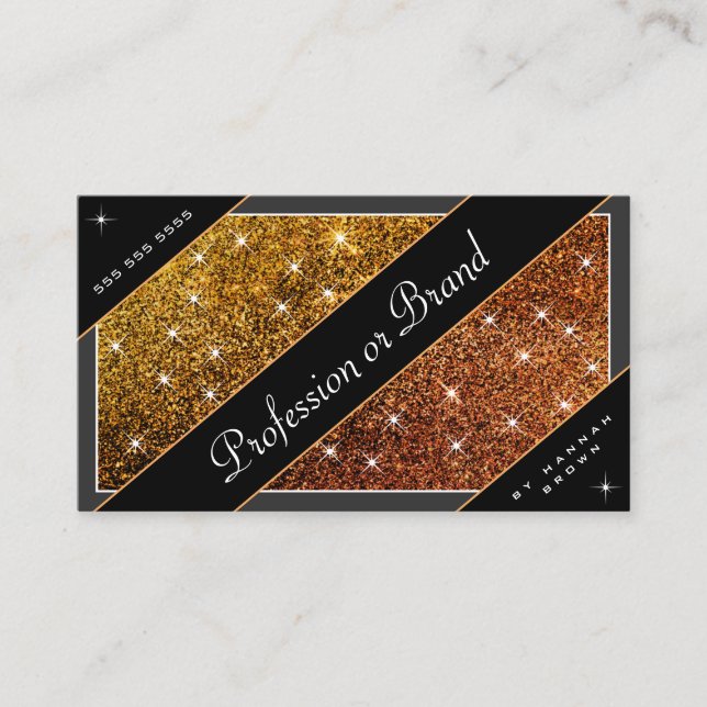 Cartão De Visita Luminosa Dourada com Gradiente Laranja Extravagant (Frente)