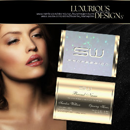 Cartão De Visita Luminosas Douradas luxuosas para pérolas azuis e i