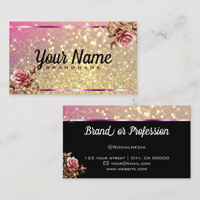 Cartão De Visita Luminosas para Rosa de luxo - Luminosas Estrelas Q (Frente/Verso)