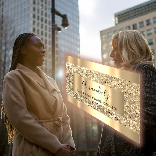 Cartão De Visita Luminoso Dourado VIP Luminoso Moderno Rosa-Rosa co (Glitter VIP Gold Frame Glam Pink Modern Luminous Business Card)