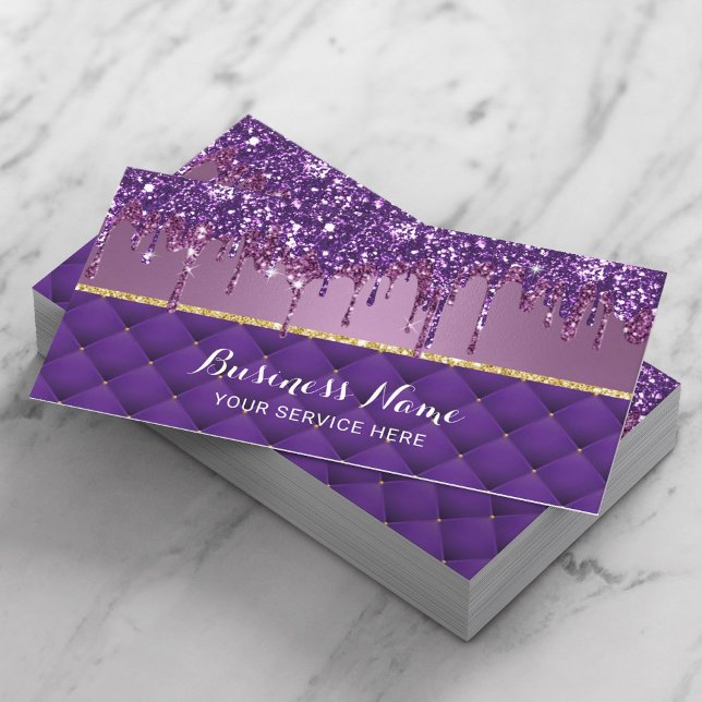 Cartão De Visita Lúpulo Roxo Tufted Modern Glitter Coloca Salão (Criador carregado)