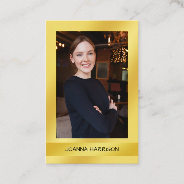 Cartão De Visita Luscioso Elegante Moderno Brilhante Foto Dourada E (Frente)