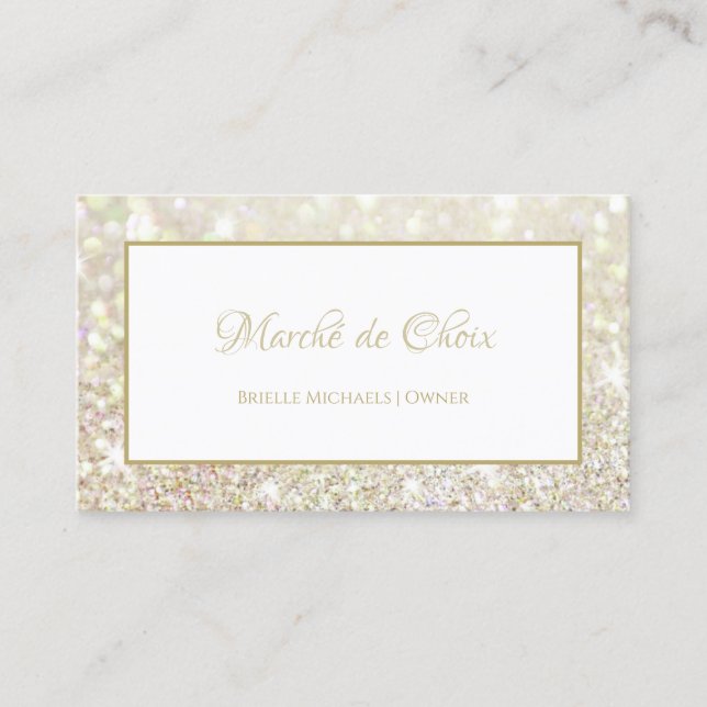 Cartão De Visita Luxe White Glitter Elegant Beautique Boutique (Frente)