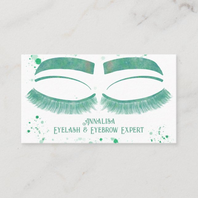 Cartão De Visita Lúxo Aquarela Eyelash & Brow Beauty,Mint Green (Frente)