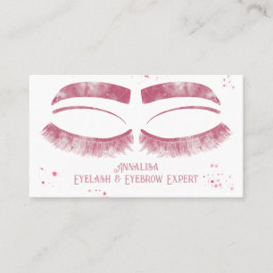 Cartão De Visita Lúxo Aquarela Eyelash e Beleza de Ouro, Rosa