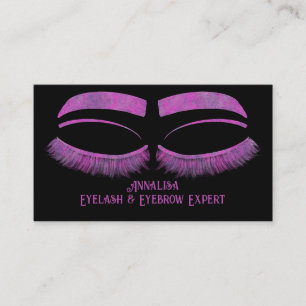 Cartão De Visita Lúxo Aquarela Eyelash e Beleza de Ouro, Roxo