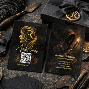 Cartão De Visita Luxo Arte Fina Escura   Artista Preto e Dourado El