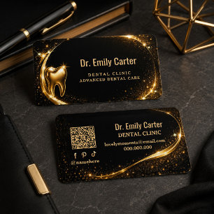 Cartão De Visita Luxo Black & Gold Dental Modern Dental