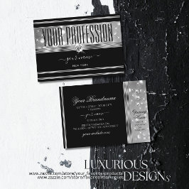 Cartão De Visita Luxo Black Silver Glitter Sparkle Stars Diamantes