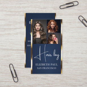 Cartão De Visita Luxo BLUE Golden Glitter Hair Stylist 3 foto