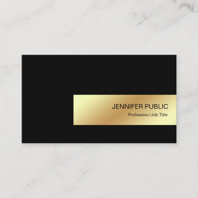 Cartão De Visita Luxo chique profissional Dourado preto elegante (Frente)