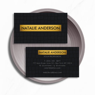 Cartão De Visita Luxo Crocodilo Preto & Dourado Personalizado