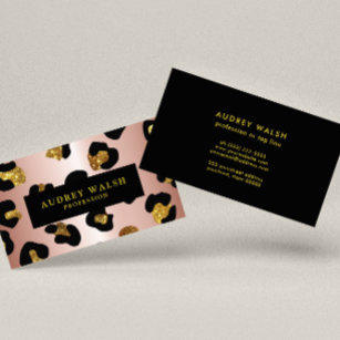 Cartão De Visita Luxo de impressão de Leopardo Dourado Rosa brilhan