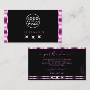 Cartão De Visita Luxo Diamantes Brilhantes Rosa e Preto com Logotip