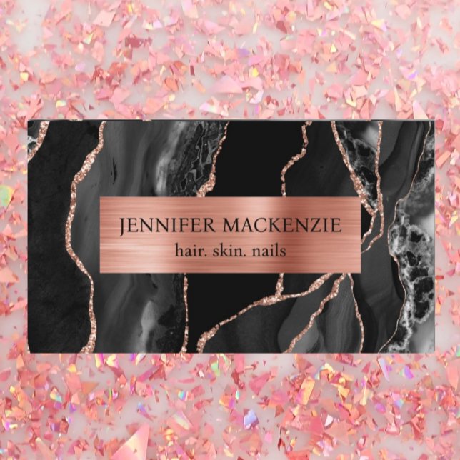 Cartão De Visita Luxo elegante de gás negro e Rosa Dourado (Criador carregado)