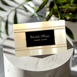 Cartão De Visita Luxo elegante, preto, listras Glittery Dourados do