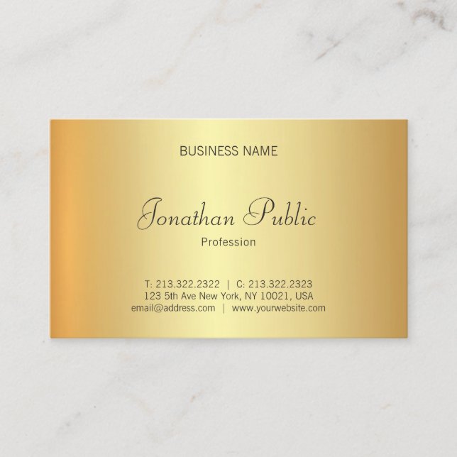 Cartão De Visita Luxo Elegante Profissional Dourado Faux Glamor Mod (Frente)