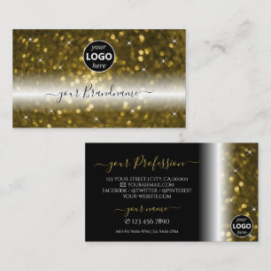 Cartão De Visita Luxo Estrelas de Brilho Dourado Preto Adicionar Lo