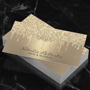 Cartão De Visita Luxo Glitter Dourado Derruba Salão de Beleza Mode