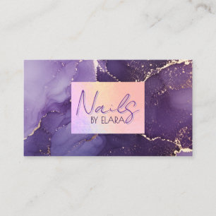 Cartão De Visita Luxo Holográfico Roxo Aquarela Dourado