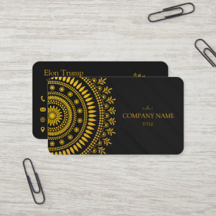 Cartão De Visita Luxo Mandala Preto e Dourado Profissional Elegan
