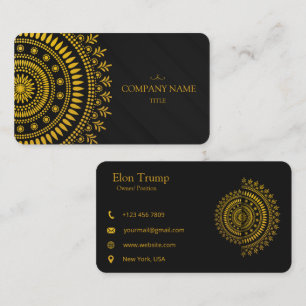 Cartão De Visita Luxo Mandala Preto e Dourado Profissional Elegan
