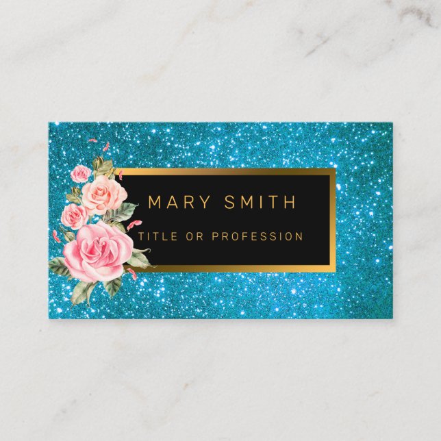 Cartão De Visita Luxo Melhor Glitor Azul Dourado Popular (Frente)