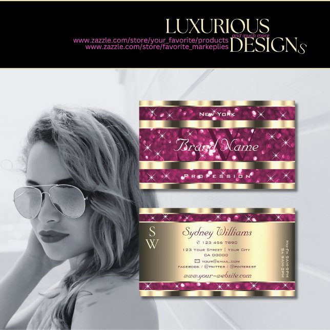 Cartão De Visita Luxo Monograma Dourado Rosa Brilho Glitter Estrela (Criador carregado)