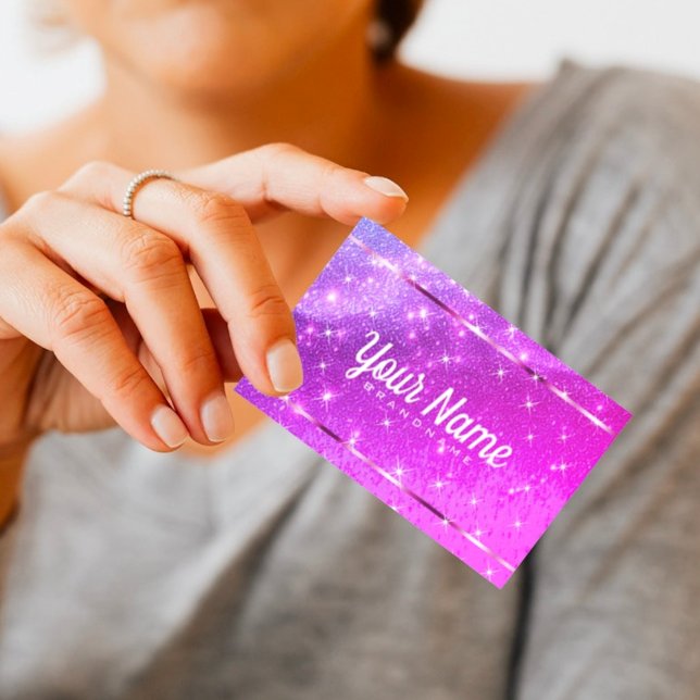 Cartão De Visita Luxo Neon Pink Glitter Stars Estimulantes (Criador carregado)