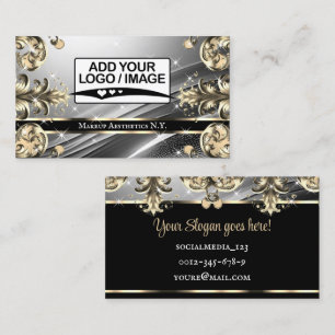 Cartão De Visita Luxo Prata e Dourado Deluxo Ornamentado com Logoti