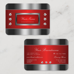 Cartão De Visita Luxo Prata e Vermelho com Rhinestones Brilhantes