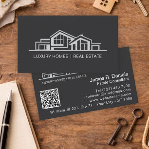 Cartão De Visita Luxo Preto Cinza Imobiliário Chic Profissional