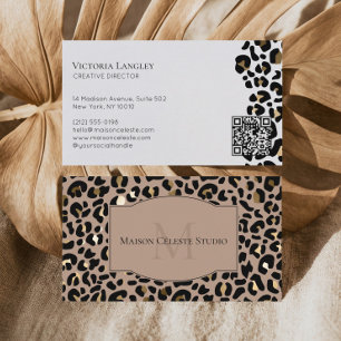 Cartão De Visita Luxo Preto Dourado Cheetah Leopardo Impressão Eleg