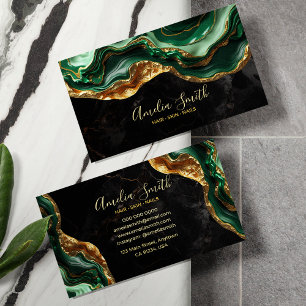 Cartão De Visita Luxo Preto e Mármore Verde Esmeralda com Brilho Do