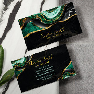 Cartão De Visita Luxo Preto & Esmeralda Verde Mármore com Dourado
