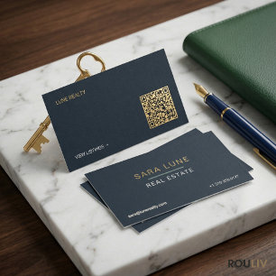 Cartão De Visita Luxo Silencioso Agente Imobiliário Navy Gold Minim