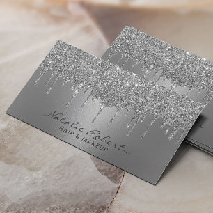Cartão De Visita Luxo Silver Glitter Gira Salão de Beleza Moderna