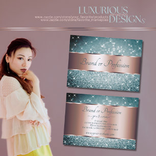 Cartão De Visita Luxo Teal Glitter Spark Luminosas Stars Rosa Doura