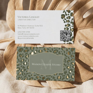 Cartão De Visita Luxo Verde Dourado Estampa de Guepardo Leopardo El