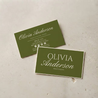 Cartão De Visita Luxo Verde Oliva Retrô Dinheiro Antigo Luxuoso