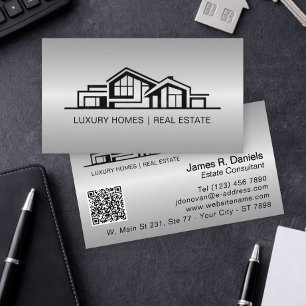 Cartão De Visita Luxuoso Cinza Prata Imobiliário Chic Profissional