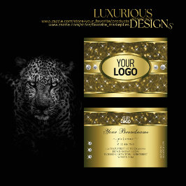 Cartão De Visita Luxuoso e Dourado brilho estrelas Diamantes e logo